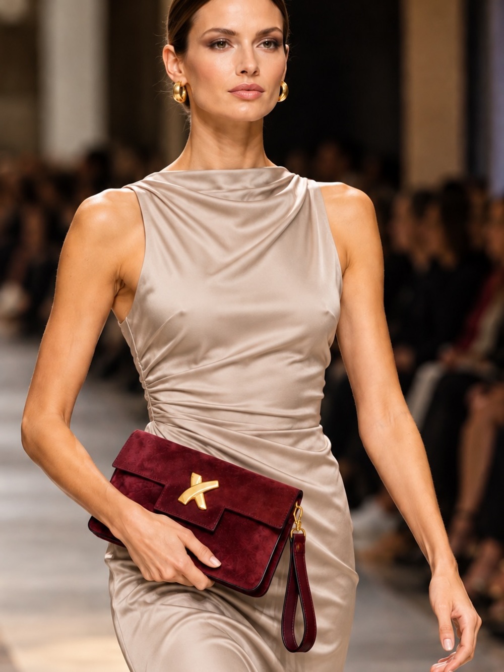Vintage Paloma Picasso Burgundy Suede clutch bag Gold X Wristlet  Made in Italy